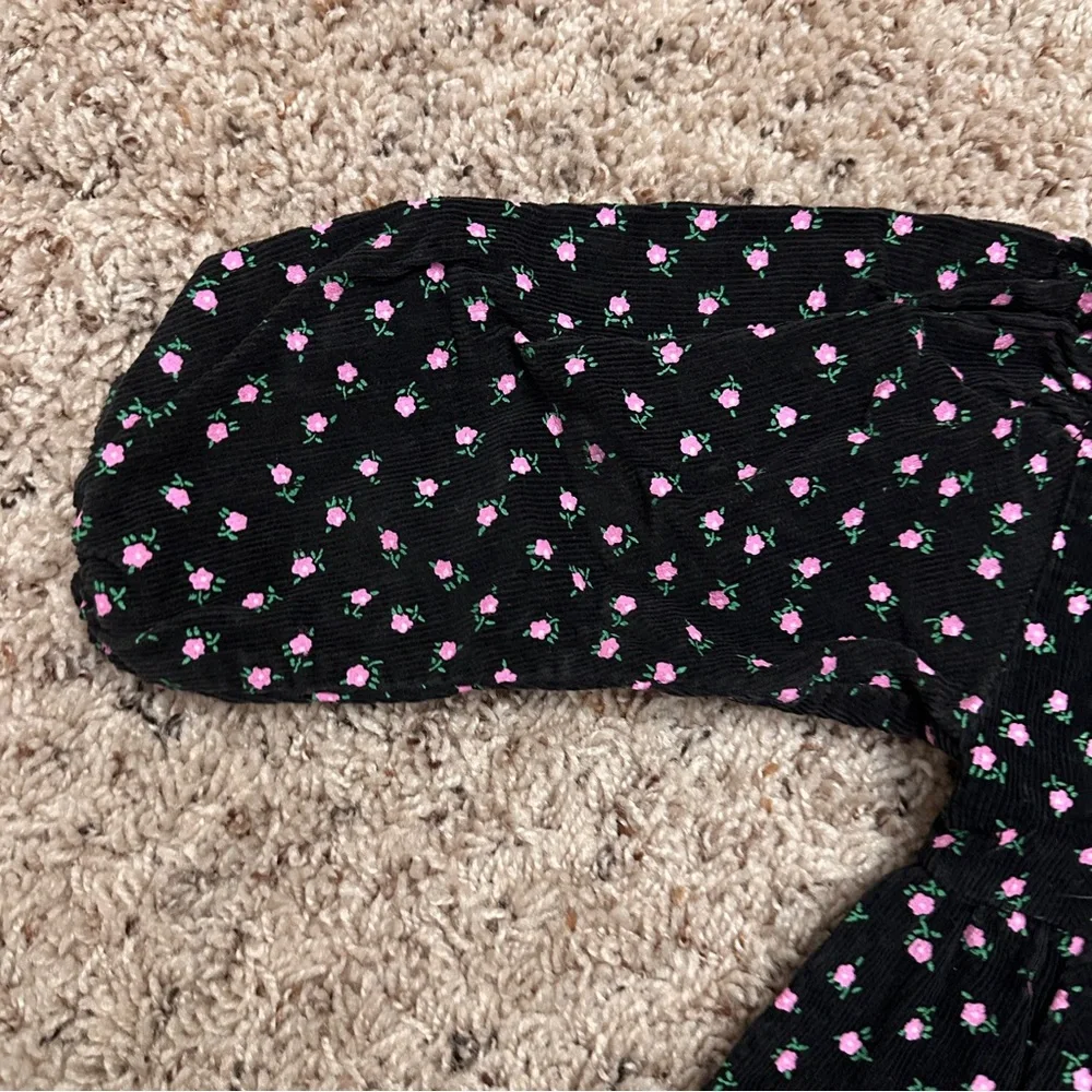 Vintage Tiny Tots Black & Pink Floral Corduroy Jumpsuit Baby Girl Size 18 Months